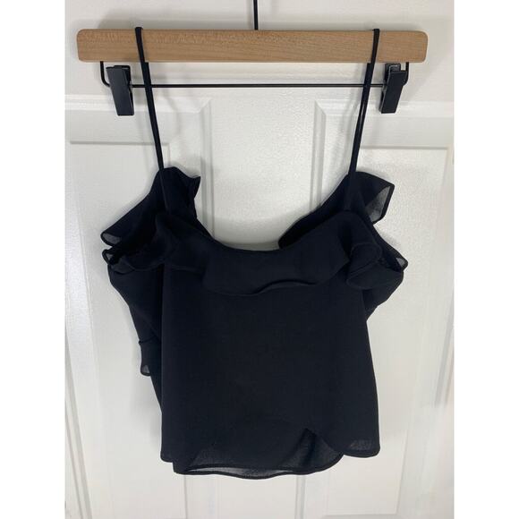 Ashlee Womens Black Ruffled Spaghetti Strap Top Size 10 - Picture 2 of 6
